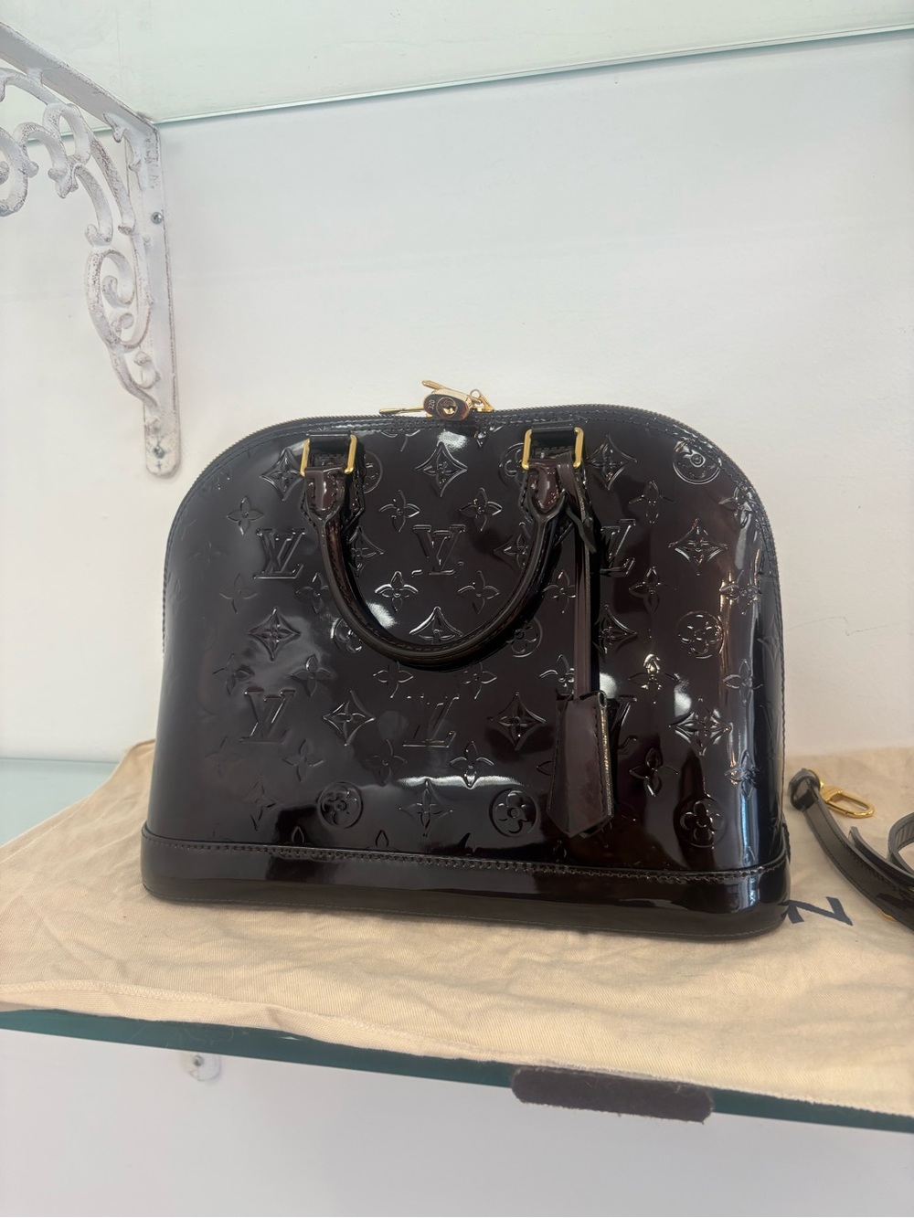 Louis Vuitton Vernis Alma BB in Bordeaux Patent Leather with Gold Hardware